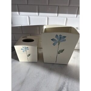 Croscill Spa Leaf Tissue Box Holder Cover With Matching Trashcan Rare GW993